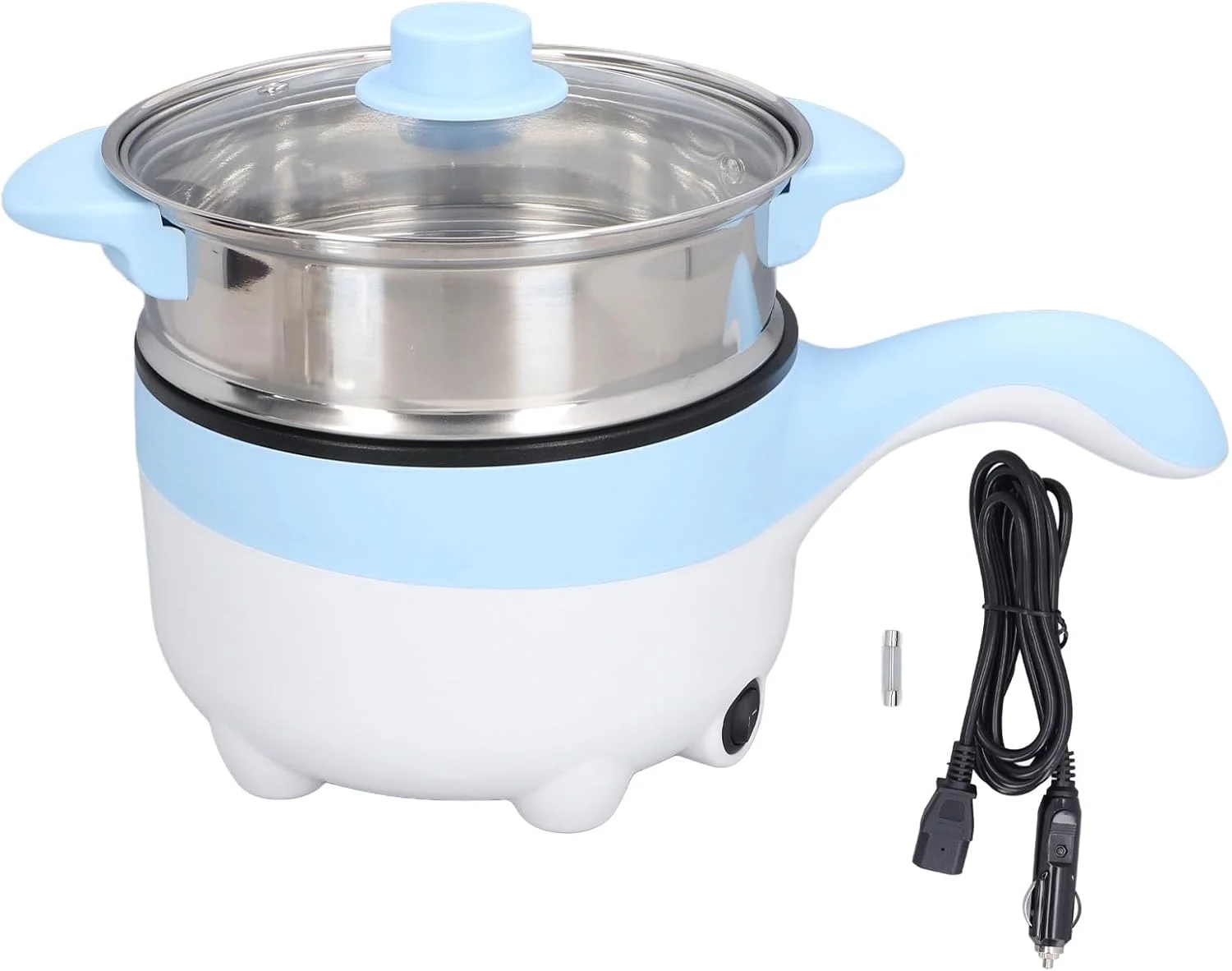 قابلمه برقی خودرو BusoTh، تابه چند منظوره قابل حمل 2 لیتری 24 ولت با بخارپز استیل، پوشش سرامیکی نچسب، خاموش شدن خودکار، مناسب برای رانندگی شخصی، پیک نیک، کمپینگ