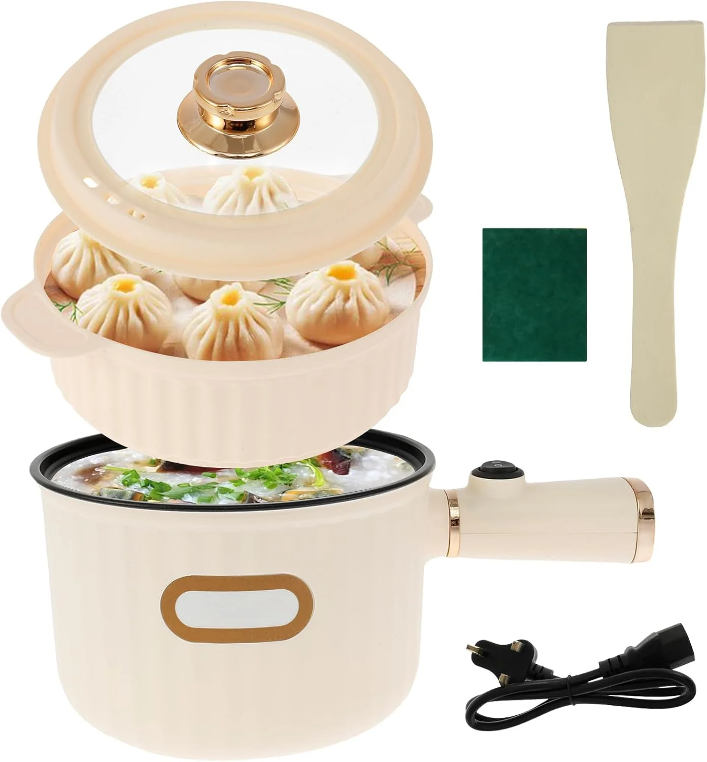 دیگ برقی آزونه با بخارپز، تابه نچسب قابل حمل 1.6 لیتری با کنترل دوگانه قابل تنظیم، دیگ چند منظوره کوچک برای سرخ کردن استیک، نودل، سوپ، پاستا، سبزیجات و تخم مرغ