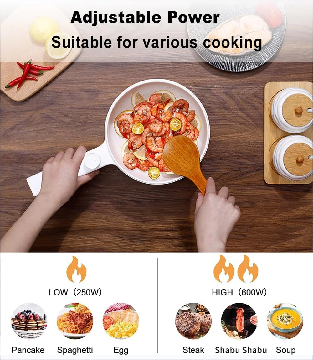 تابه برقی کوچک قابل حمل CEOOL با ظرفیت 1.5 لیتر، قابلمه برقی، چند پز سریع 600 واتی نچسب با درب، کنترل دما 2 حالته (نوع دوشاخه بریتانیایی)