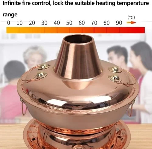 دیگ داغ مسی چینی، دیگ داغ مغولی ضخیم مسی خالص، پایه گرمایش دوگانه برقی کربنی، طراحی جدا شونده، تمیز کردن آسان، مناسب برای دورهمی های خانوادگی/دوستانه، مهمانی ها
