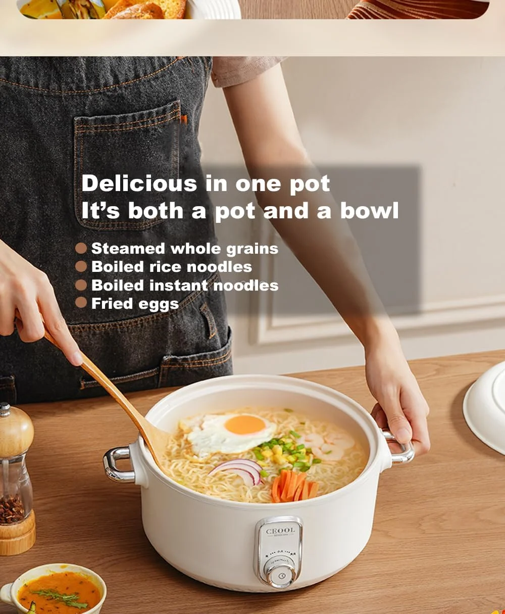 هات‌پات برقی Ceool - قابلمه چند منظوره 2.5 لیتری بدون نیاز به اجاق گاز، تنظیمات قدرت 750 واتی نچسب، محافظت در برابر گرمای بیش از حد و خشک شدن، سرخ کردن و آب پز کردن تخم مرغ/آب پز کردن نودل/سوپ (دوشاخه 3 پین CN)
