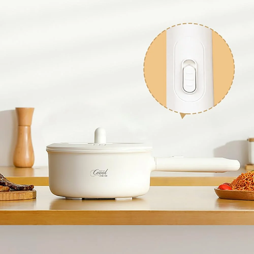 Ceool Electric Pan, 2.5L Skillet Pan, 750W 2 Modes Temperature Control Non-stick Coating Cooking Surface Rapid Noodles Cooker Boil Egg Fried Rice Ramen Soup |CN Plug Type (YD-013 White)