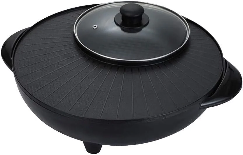 ست دیگ بخار و تپانیاکی برقی 2 در 1 لباس دخترانه Fmystery، اجاق گاز باربیکیو بدون دود کره ای 1500 واتی، تپانیاکی نچسب با پوشش سنگی برای سوپ