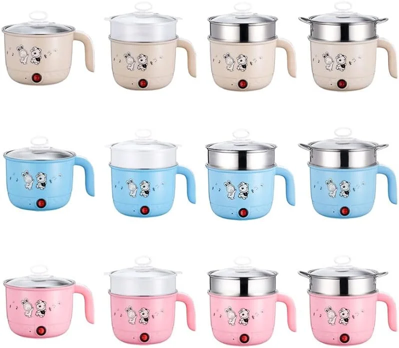 قابلمه برقی Fawoonu، قابلمه کوچک برقی چند منظوره 1.8 لیتری بخارپز استیل، مناسب برای پخت نودل، سوپ و غذاهای آبکی