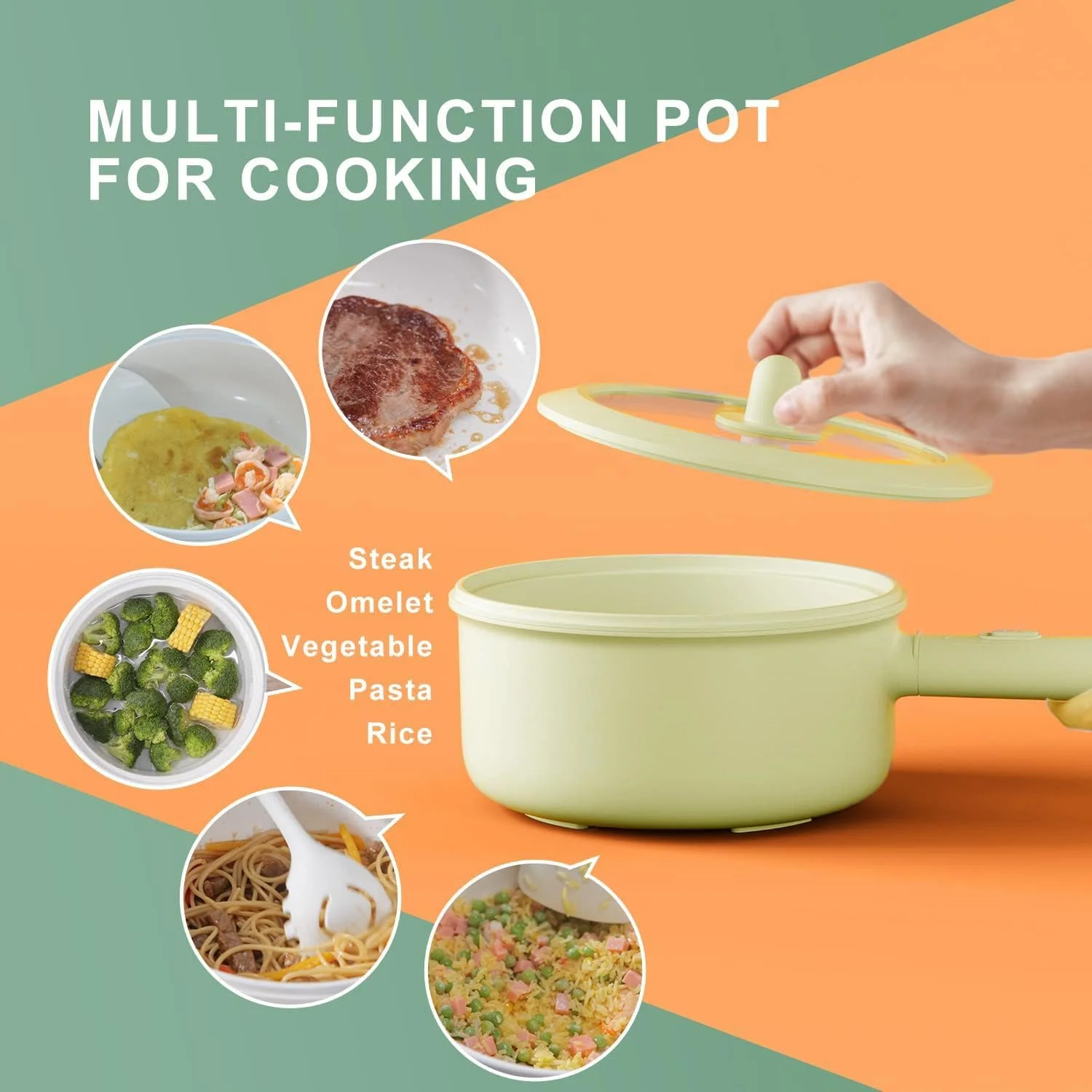 Ceool Electric Pan, 2.5L Skillet Pan, 750W 2 Modes Temperature Control Non-stick Coating Cooking Surface Rapid Noodles Cooker Boil Egg Fried Rice Ramen Soup |CN Plug Type (YD-013 White)