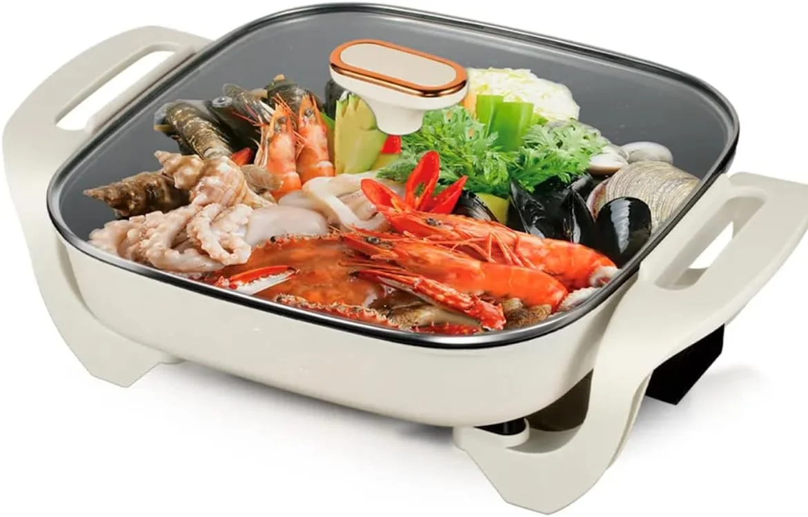 Electric Frying Pan Non-Stick, Multi-Function Cooker with 500W/1000W Power, Steamer, Portable Electric Hot Pot for Steak, Eggs, Noodles, Fried Rice, Soup - Adjustable Heat & Overheat Protection