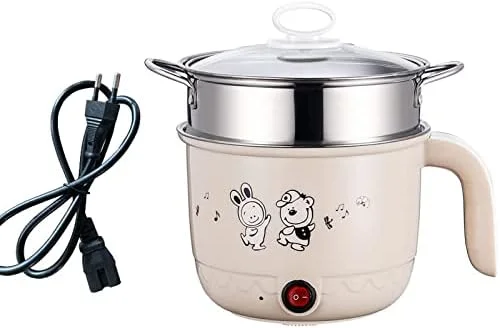 قابلمه برقی Fawoonu، قابلمه کوچک برقی چند منظوره 1.8 لیتری بخارپز استیل، مناسب برای پخت نودل، سوپ و غذاهای آبکی