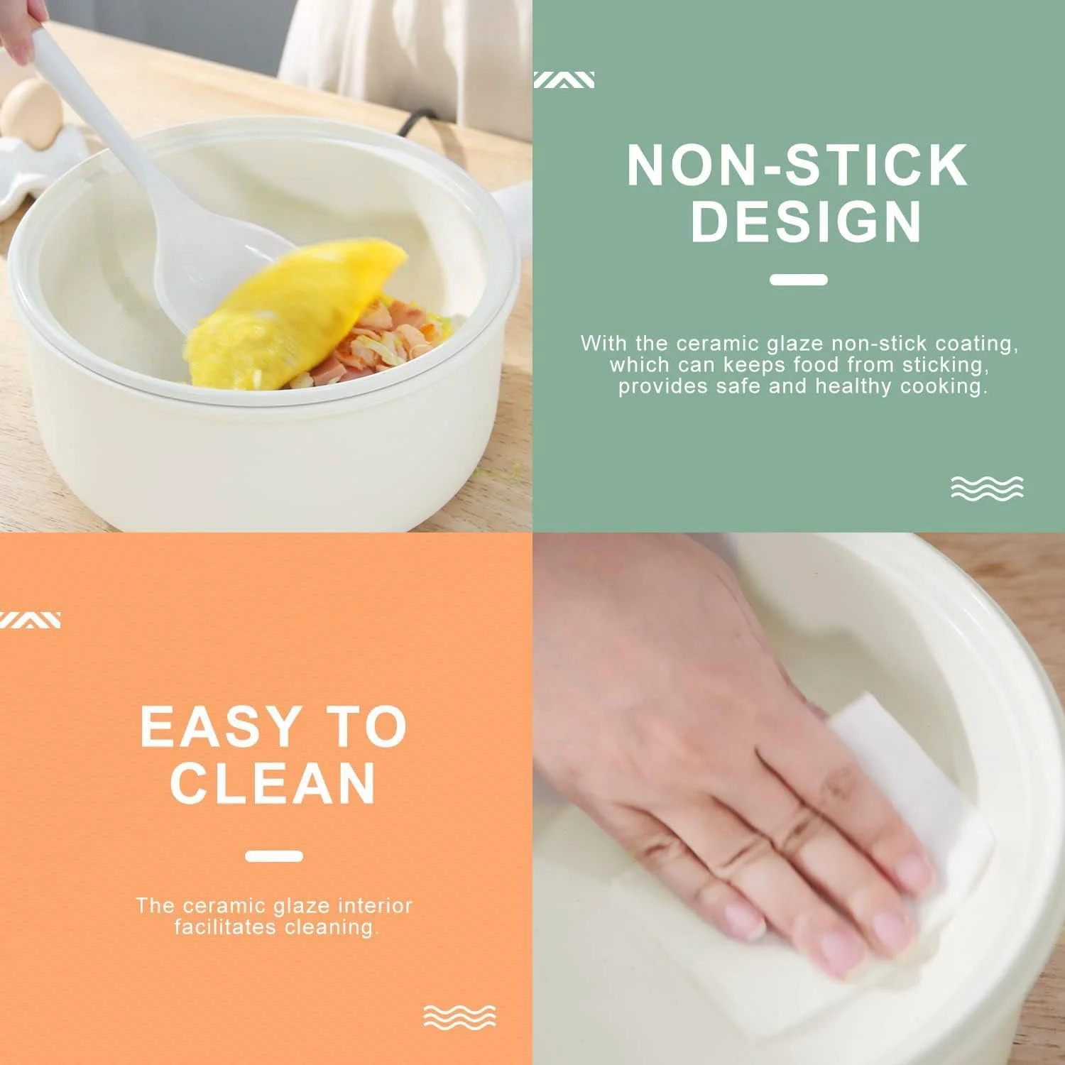 Ceool Electric Pan, 2.5L Skillet Pan, 750W 2 Modes Temperature Control Non-stick Coating Cooking Surface Rapid Noodles Cooker Boil Egg Fried Rice Ramen Soup |CN Plug Type (YD-013 White)