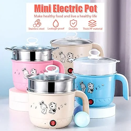 قابلمه برقی Fawoonu، قابلمه کوچک برقی چند منظوره 1.8 لیتری بخارپز استیل، مناسب برای پخت نودل، سوپ و غذاهای آبکی