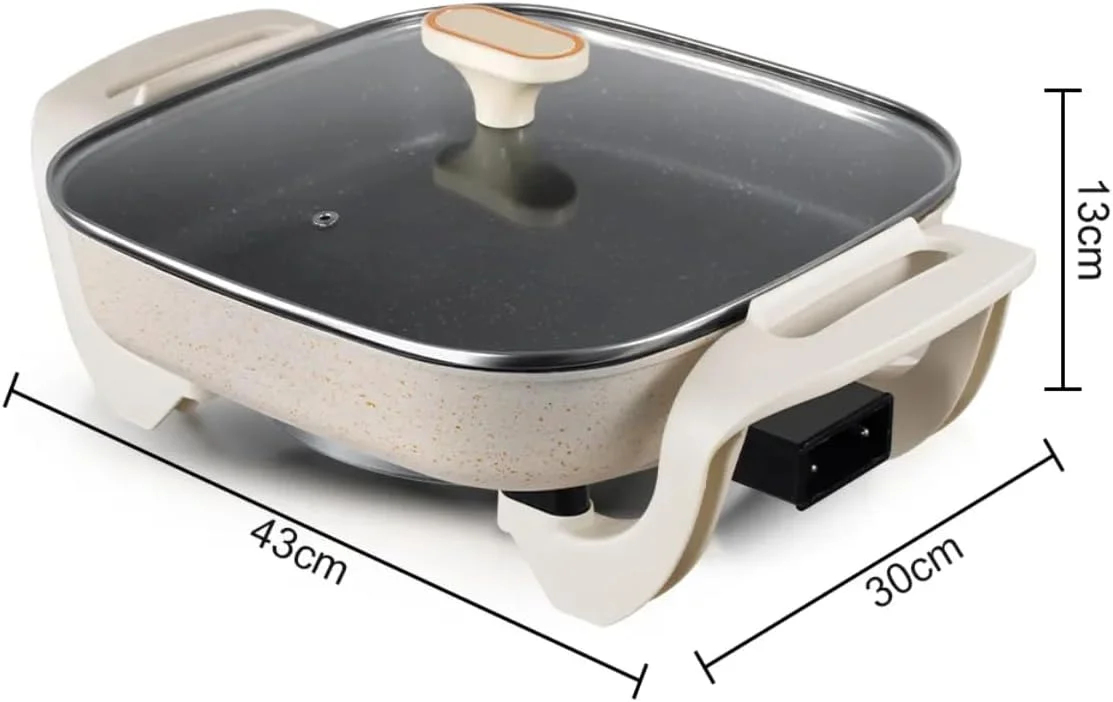 Electric Frying Pan Non-Stick, Multi-Function Cooker with 500W/1000W Power, Steamer, Portable Electric Hot Pot for Steak, Eggs, Noodles, Fried Rice, Soup - Adjustable Heat & Overheat Protection