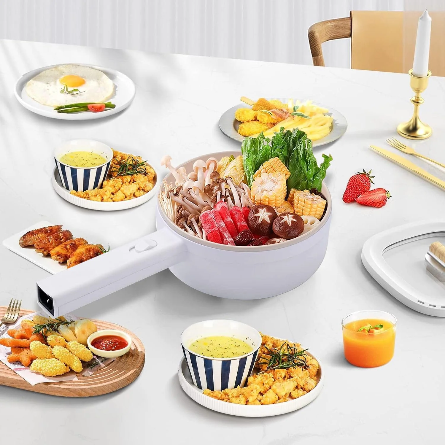 زودپز برقی FATAHOO با بخارپز، زودپز برقی، قابلمه برقی قابل حمل نچسب با روکش سرامیکی 1.5 لیتری، پلوپز برقی چند منظوره با دو توان، بخارپز، زودپز، پلوپز چندگانه، مینی زودپز