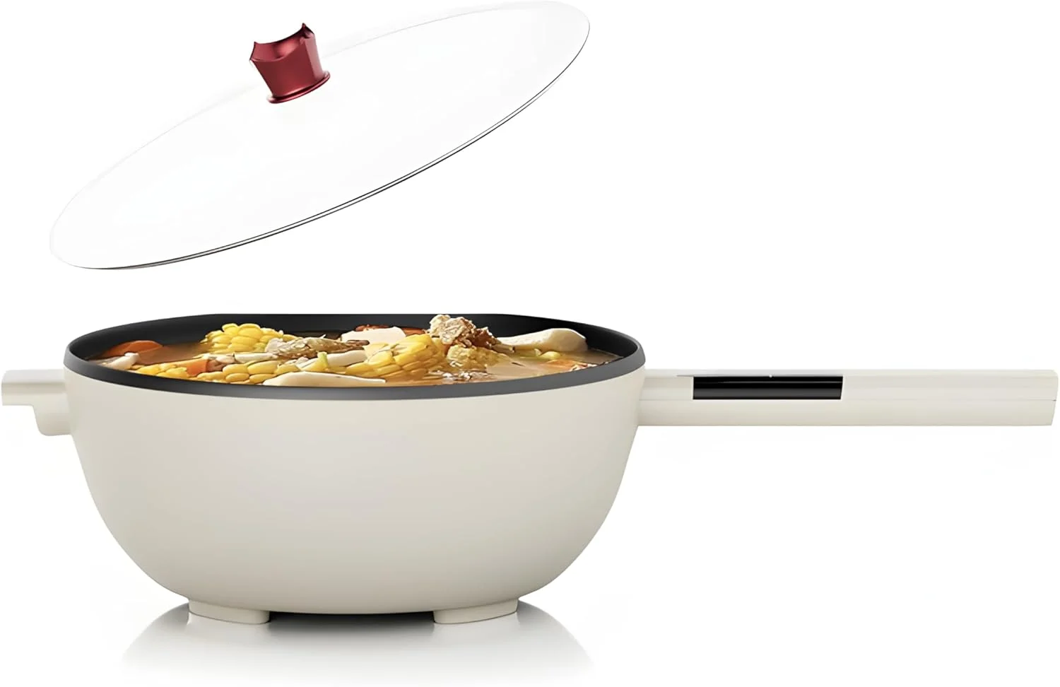 هات پات برقی XVersion با ظرفیت 4 لیتر، قابلمه بزرگ برقی، چند منظوره نچسب، تابه سرخ کردنی، قابلمه سس برای تفت دادن، نودل، پاستا، سوپ، تفت دادن، شیش کباب برای خانواده/خوابگاه (بژ، 4 لیتر)