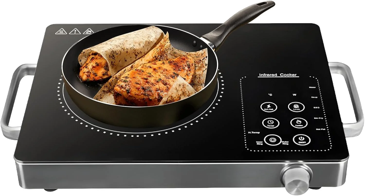 اجاق گاز مادون قرمز XVersion 3500W - اجاق سرامیکی برقی تک شعله قابل حمل با درجه حرارت قابل تنظیم و دسته، ایده آل برای آشپزخانه منزل (مشکی) اجاق گاز مادون قرمز XVersion 3500W - اجاق سرامیکی برقی تک شعله قابل حمل با درجه حرارت قابل تنظیم و دسته، ایده آل برای آشپزخانه منزل (مشکی)