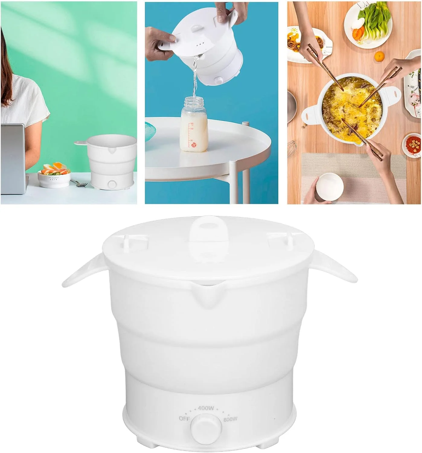 زودپز برقی کوچک تاشو Vokers، کتری چند منظوره قابل حمل 1.2 لیتری با دمای قابل تنظیم برای نودل، سوپ، فرنی، تخم مرغ، مناسب منزل، خوابگاه، محل کار و مسافرت