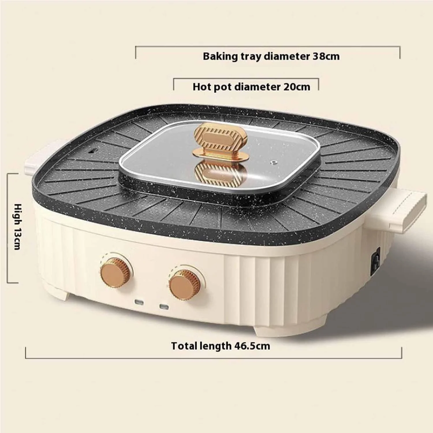 دیگ برقی گرم کن قابل تنظیم دما YIGECHENXIN سفید، ظرفیت بزرگ 1800 وات با ویژگی های گرمایش سریع، پوشش نچسب با تمیز کردن آسان، مناسب برای دیگ داغ و باربیکیو