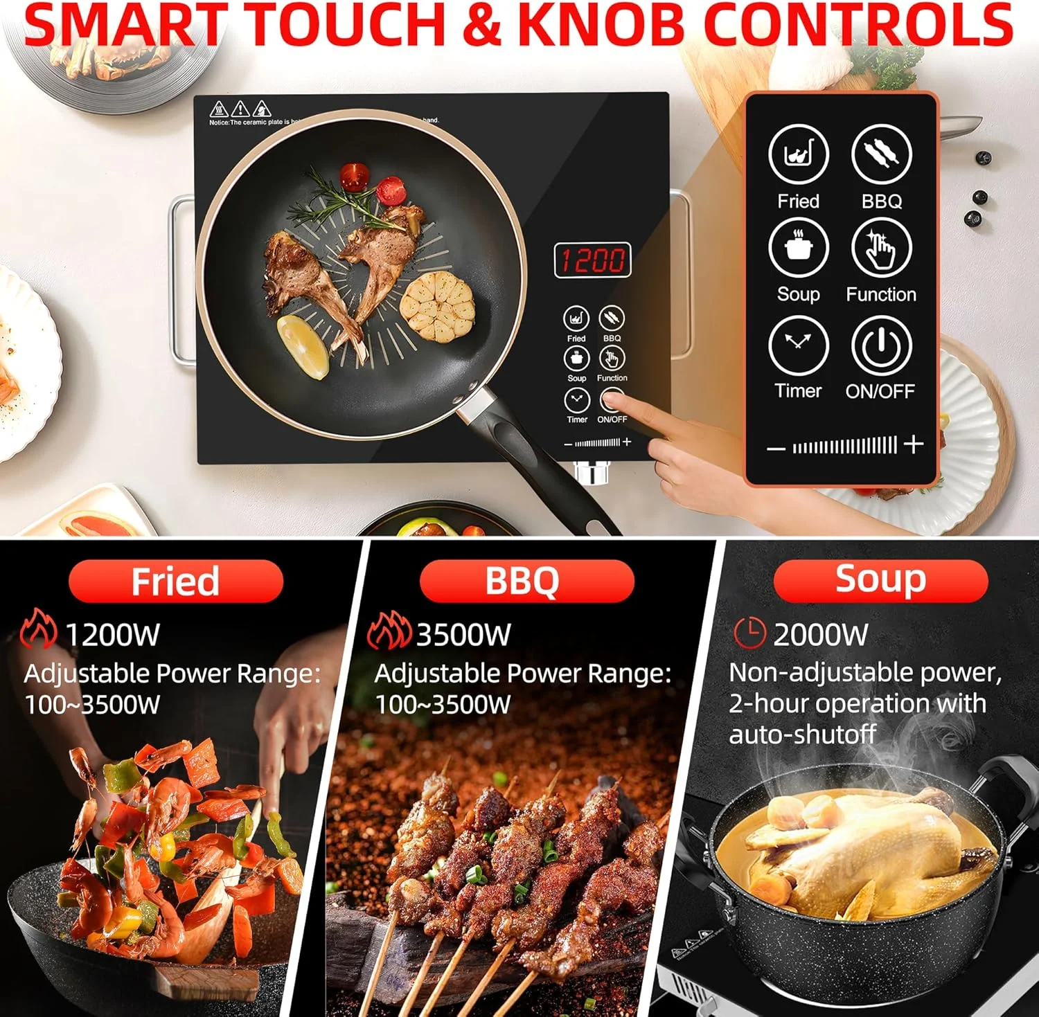 اجاق گاز مادون قرمز XVersion 3500W - اجاق سرامیکی برقی تک شعله قابل حمل با درجه حرارت قابل تنظیم و دسته، ایده آل برای آشپزخانه منزل (مشکی) اجاق گاز مادون قرمز XVersion 3500W - اجاق سرامیکی برقی تک شعله قابل حمل با درجه حرارت قابل تنظیم و دسته، ایده آل برای آشپزخانه منزل (مشکی)