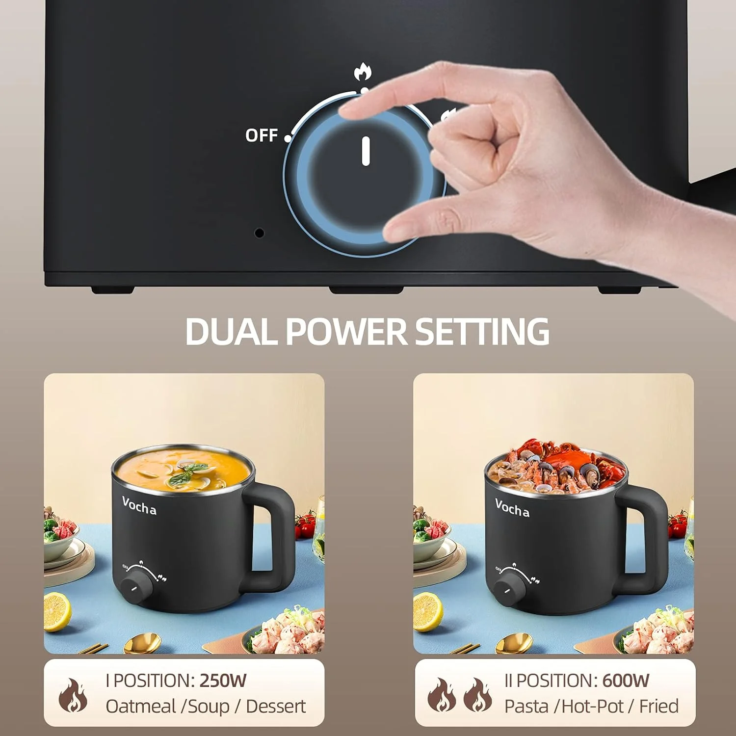 دیگ برقی وُچا، زودپز نودل 1.6 لیتری، قابلمه کوچک چند منظوره نچسب برای سوپ، رامن، پاستا، فرنی، تخم مرغ، با محافظت در برابر گرمای بیش از حد و محافظت در برابر خشک شدن - مشکی
