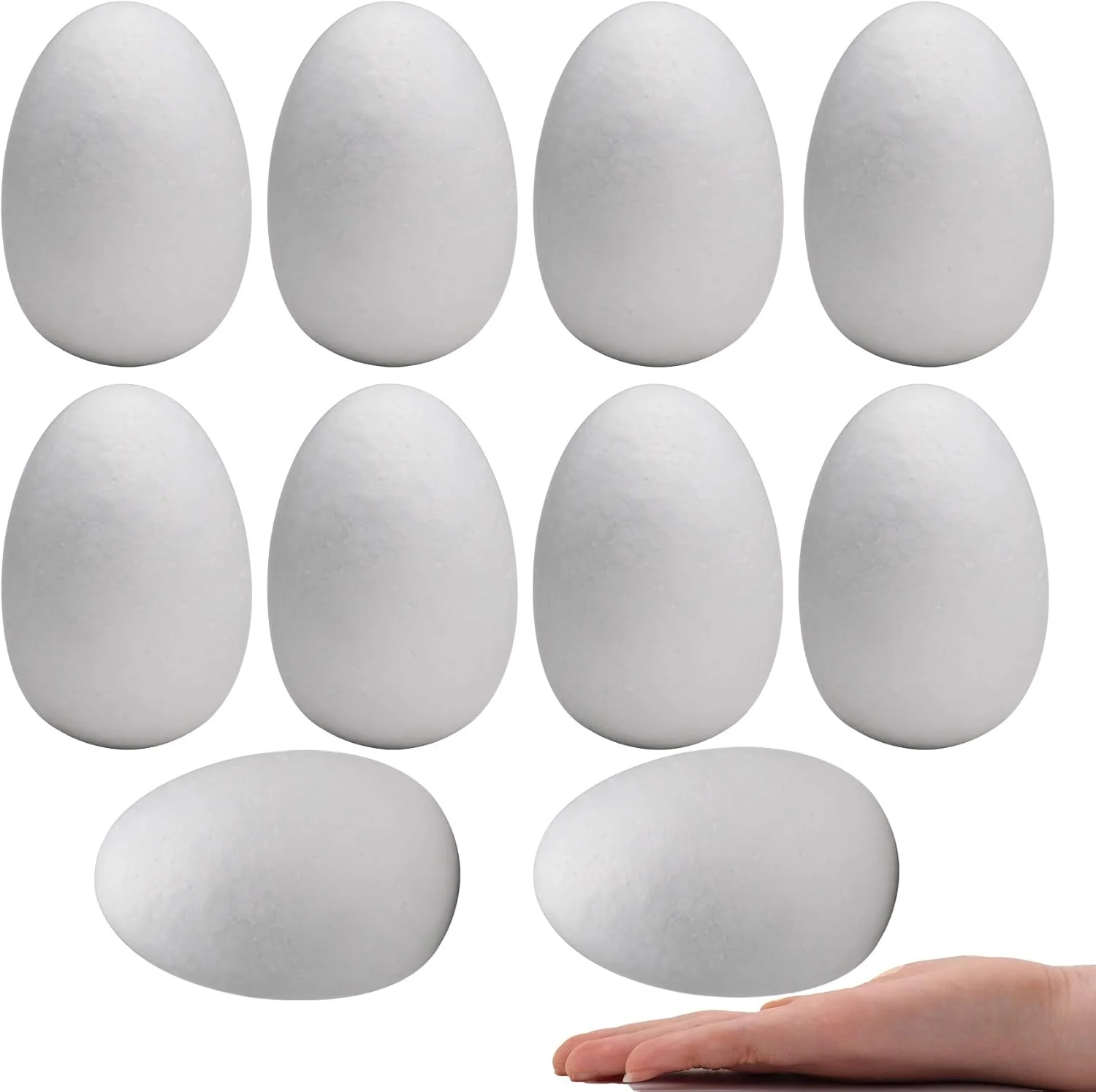 تخم مرغ فوم سفید صنایع دستی Crafare، 4.5 اینچ، بسته 10 عددی، صاف و مناسب برای ساخت صنایع دستی هنری عید پاک، کریسمس، تعطیلات، نقاشی دستی و پروژه های مدرسه
