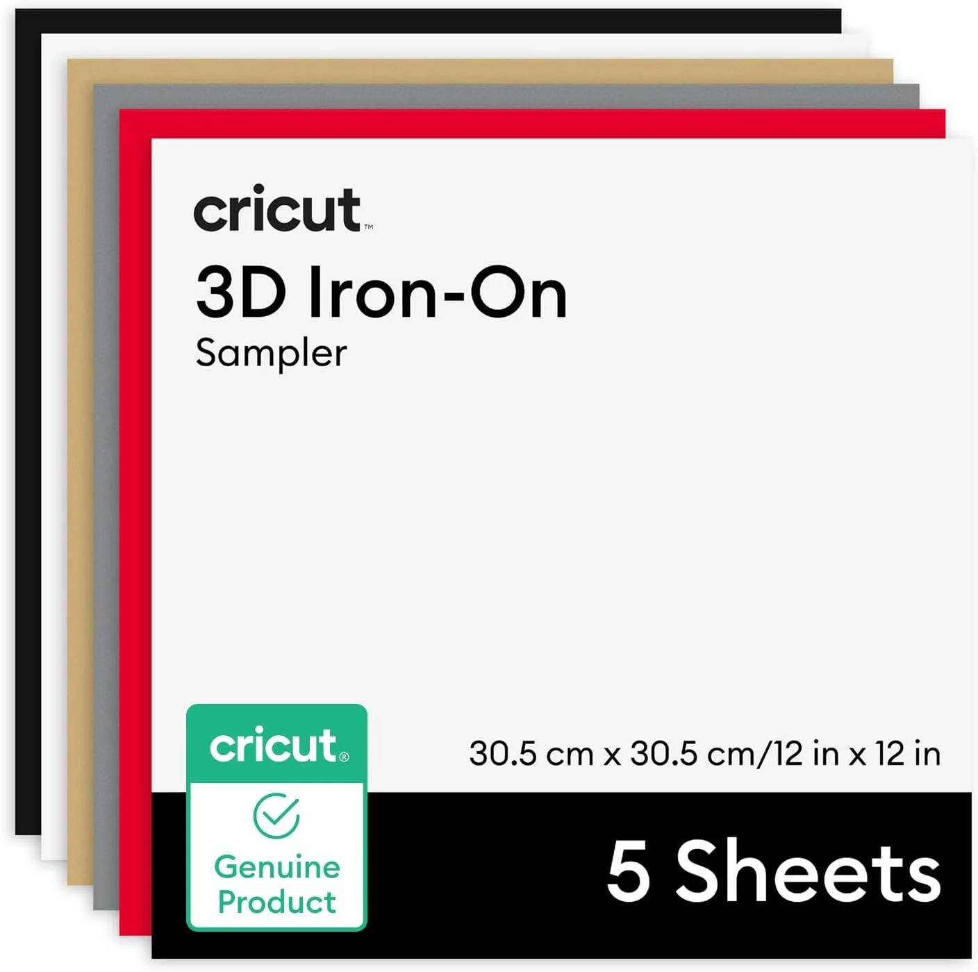 برچسب حرارتی سه بعدی Cricut - بسته نمونه 5 فوتی Bold، ورق های 12 در 12 اینچ (تعداد 5) - وینیل انتقال حرارت HTV