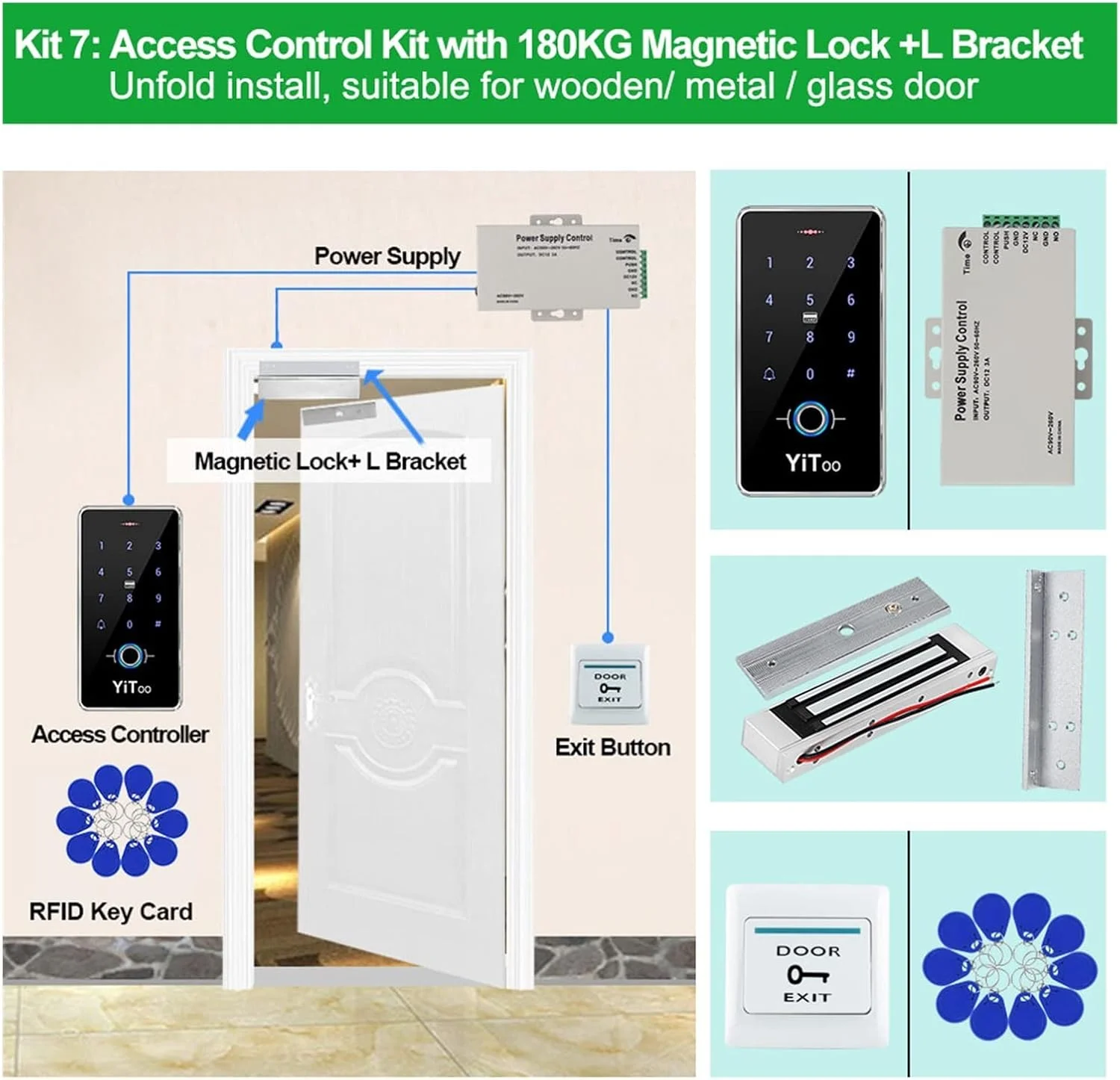 قفل درب هوشمند FURLOU، قفل درب سیستم کنترل دسترسی اثر انگشت، قفل برقی کاملاً ضد آب IP68 برای ایمنی خانه، فضای باز، قفل درب هوشمند دیجیتال (رنگ: F20ic Kit7، اندازه: سایر)