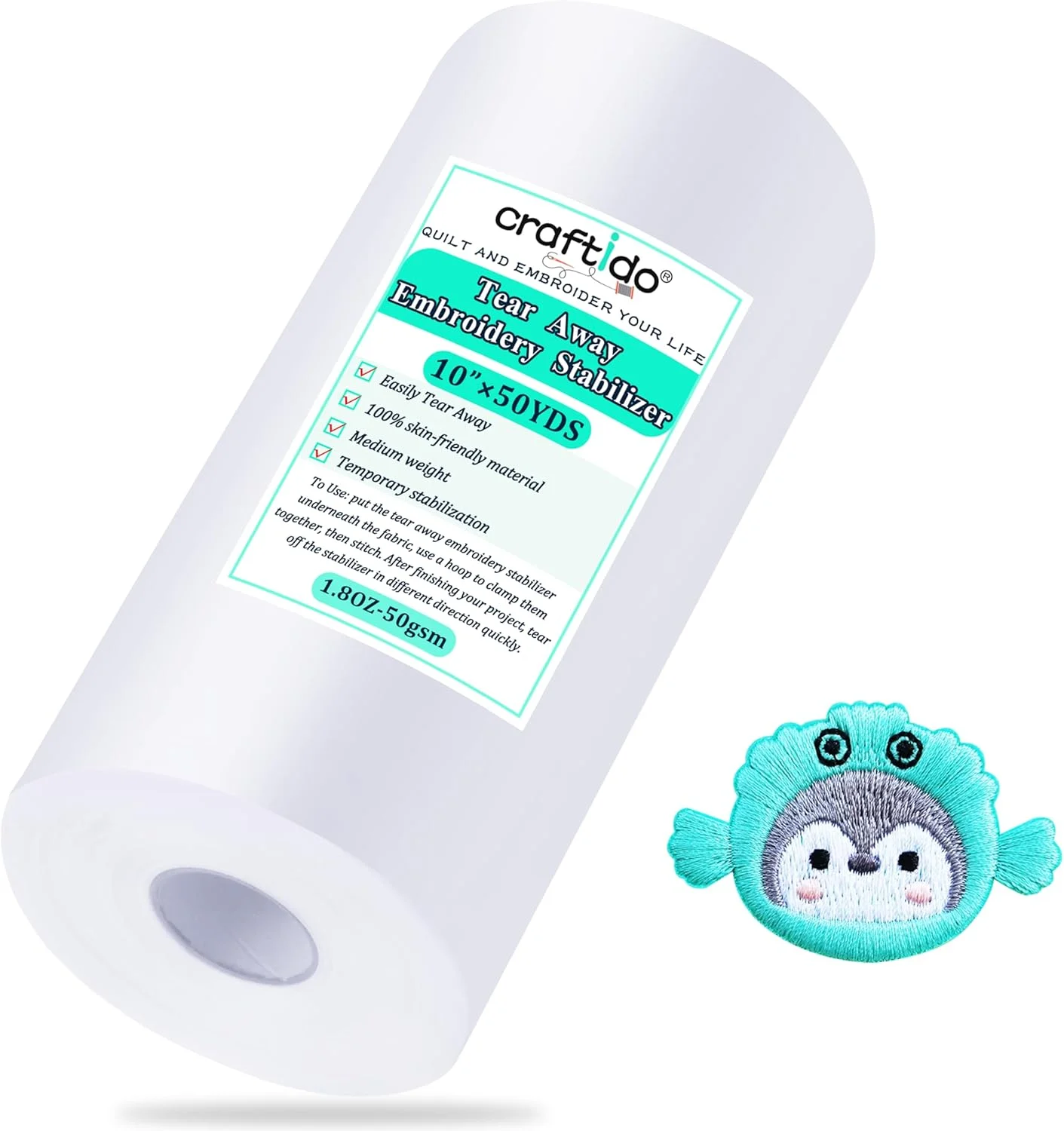 پشتیبان تثبیت کننده گلدوزی Craftido Tear Away، 25 سانتی متر x 45 متر، سازگار با اکثر کارگاه ها، وزن متوسط 50 گرم برای گلدوزی ماشینی و خیاطی دستی