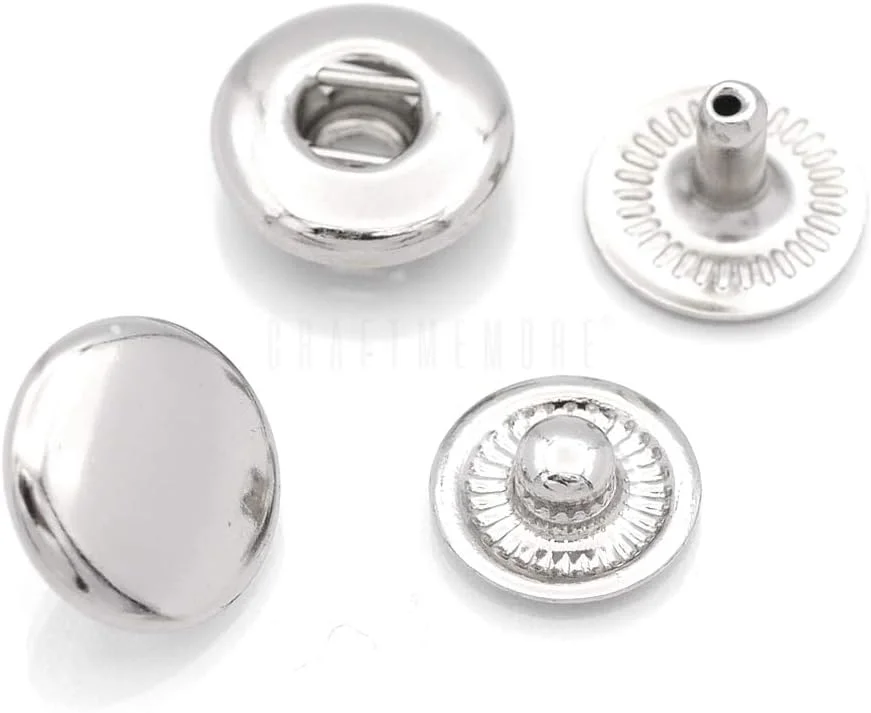 CRAFTMEMORE بسته 10 عددی دکمه فشاری فلزی برنجی با روکش رنگی، دکمه های سنگین و فنری مدل VT1#888 (8 میلی متر، نقره ای)