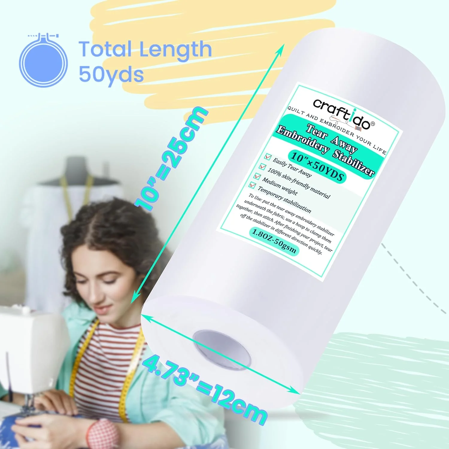 پشتیبان تثبیت کننده گلدوزی Craftido Tear Away، 25 سانتی متر x 45 متر، سازگار با اکثر کارگاه ها، وزن متوسط 50 گرم برای گلدوزی ماشینی و خیاطی دستی پشتیبان تثبیت کننده گلدوزی Craftido Tear Away، 25 سانتی متر x 45 متر، سازگار با اکثر کارگاه ها، وزن متوسط 50 گرم برای گلدوزی ماشینی و خیاطی دستی
