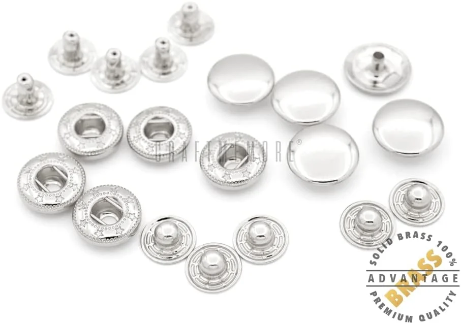 CRAFTMEMORE بسته 10 عددی دکمه فشاری فلزی برنجی با روکش رنگی، دکمه های سنگین و فنری مدل VT1#888 (8 میلی متر، نقره ای) CRAFTMEMORE بسته 10 عددی دکمه فشاری فلزی برنجی با روکش رنگی، دکمه های سنگین و فنری مدل VT1#888 (8 میلی متر، نقره ای)