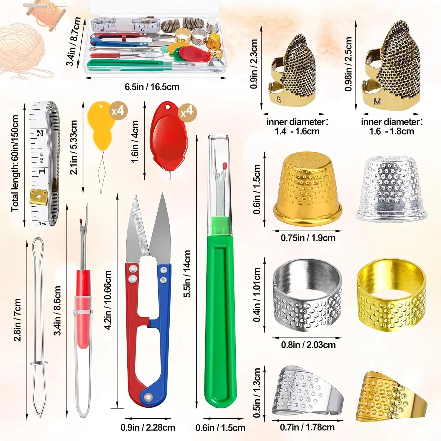 کیت انگشتانه خیاطی CousDUoBe، انگشتانه برای خیاطی دستی، سوزن نخ کن، متر خیاطی، بشکاف و قیچی گلدوزی (کیت کامل) کیت انگشتانه خیاطی CousDUoBe، انگشتانه برای خیاطی دستی، سوزن نخ کن، متر خیاطی، بشکاف و قیچی گلدوزی (کیت کامل)