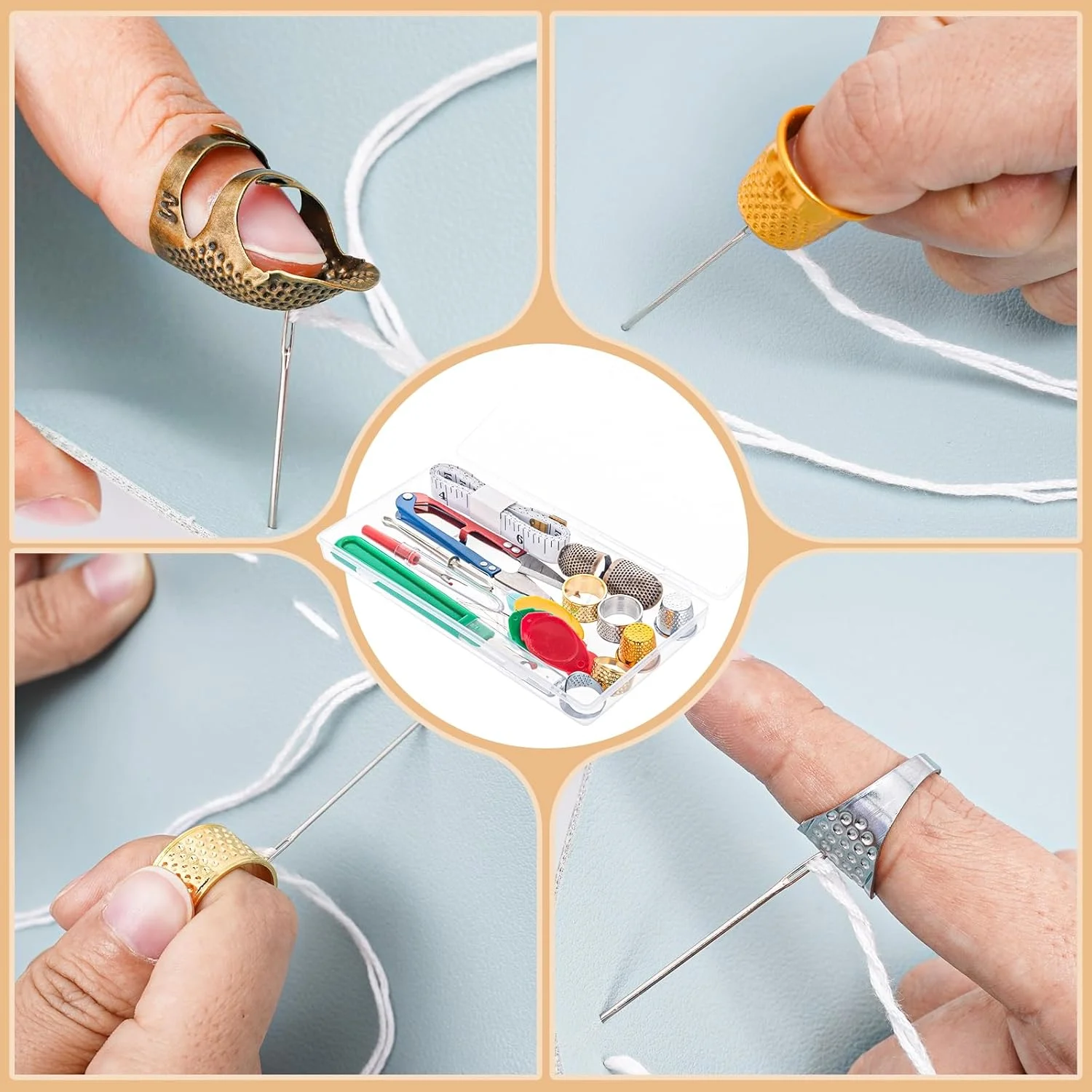 کیت انگشتانه خیاطی CousDUoBe، انگشتانه برای خیاطی دستی، سوزن نخ کن، متر خیاطی، بشکاف و قیچی گلدوزی (کیت کامل) کیت انگشتانه خیاطی CousDUoBe، انگشتانه برای خیاطی دستی، سوزن نخ کن، متر خیاطی، بشکاف و قیچی گلدوزی (کیت کامل)