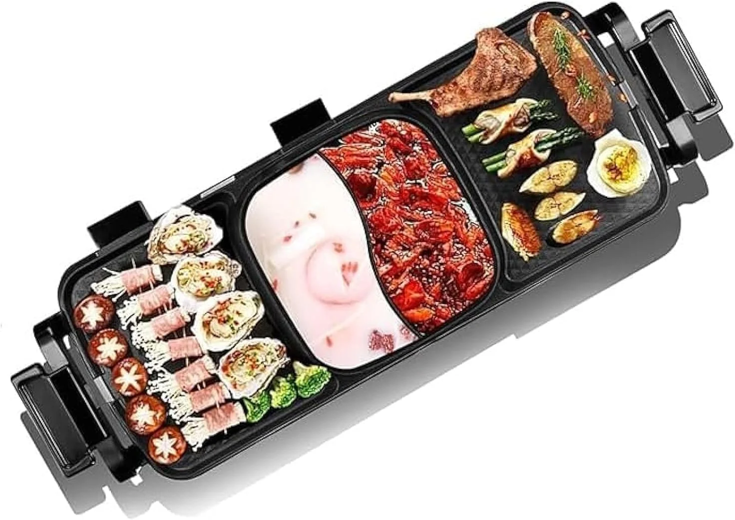 گریل برقی 1300 واتی TAPIT با گریل هات پات، کنترل دما، گریل تپانیاکی/باربیکیو کره‌ای/شابو شابو هات پات، ظرفیت برای دورهمی های خانوادگی 2 تا 8 نفره (D)