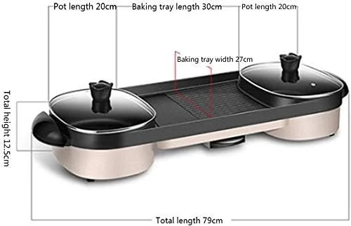 TTGLRT Korean-Style One-Piece Electric Hot Pot, Multi-Function Barbecue Pot, Two-Pot Electric Hot Pot, Electric Barbecue Grill, Barbecue Hot Pot