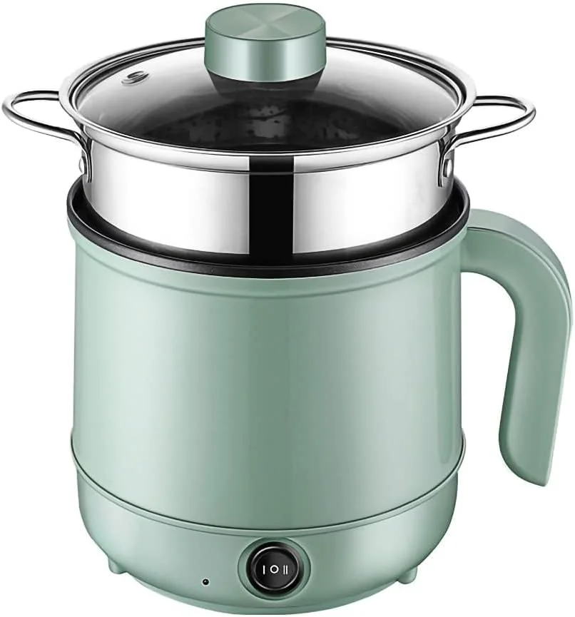 دیگ برقی چند منظوره TERRIFI با بخارپز استیل - قابلمه برقی نچسب قابل حمل 1.7 لیتری، تابه سرخ کردنی 6.8 اینچی، محافظت در برابر خشک شدن، کنترل قدرت دوگانه به همراه کفگیر سیلیکونی