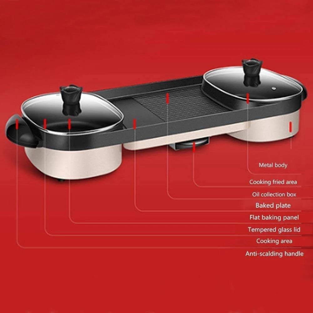 TTGLRT Korean-Style One-Piece Electric Hot Pot, Multi-Function Barbecue Pot, Two-Pot Electric Hot Pot, Electric Barbecue Grill, Barbecue Hot Pot