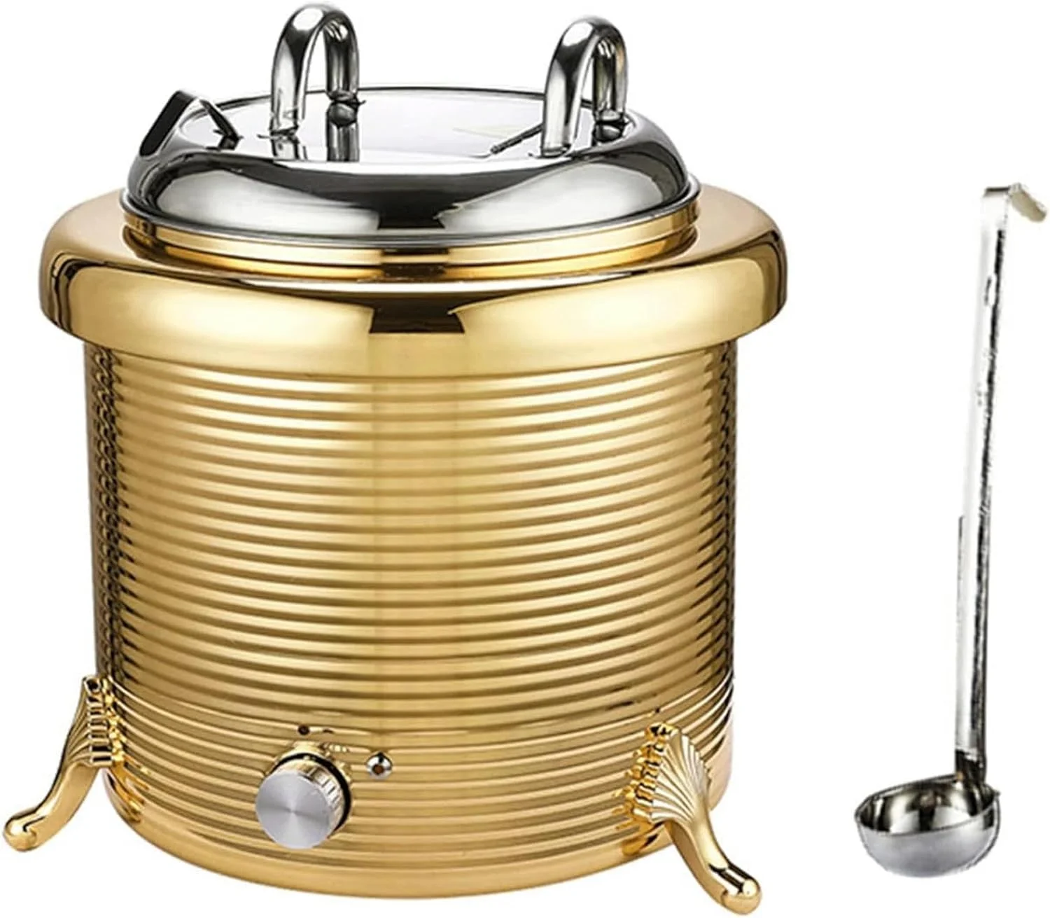 دیگ سوپ برقی استیل ضد زنگ 13 لیتری، گرمکن سوپ با دمای قابل تنظیم 30-80 درجه سانتیگراد، دستگاه گرم نگهدارنده غذا، به همراه قاشق و درب استیل ضد زنگ، مناسب برای رستوران