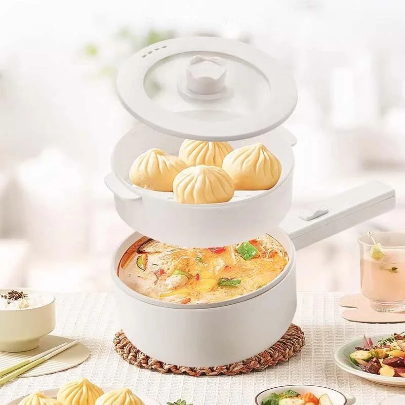 دیگ داغ 1.6 لیتری با بخارپز، تابه برقی کوچک قابل حمل نچسب شوبو با تنظیم قدرت برای استیک، تخم مرغ، برنج سرخ شده، رامن - مناسب خوابگاه دانشجویی و مسافرت