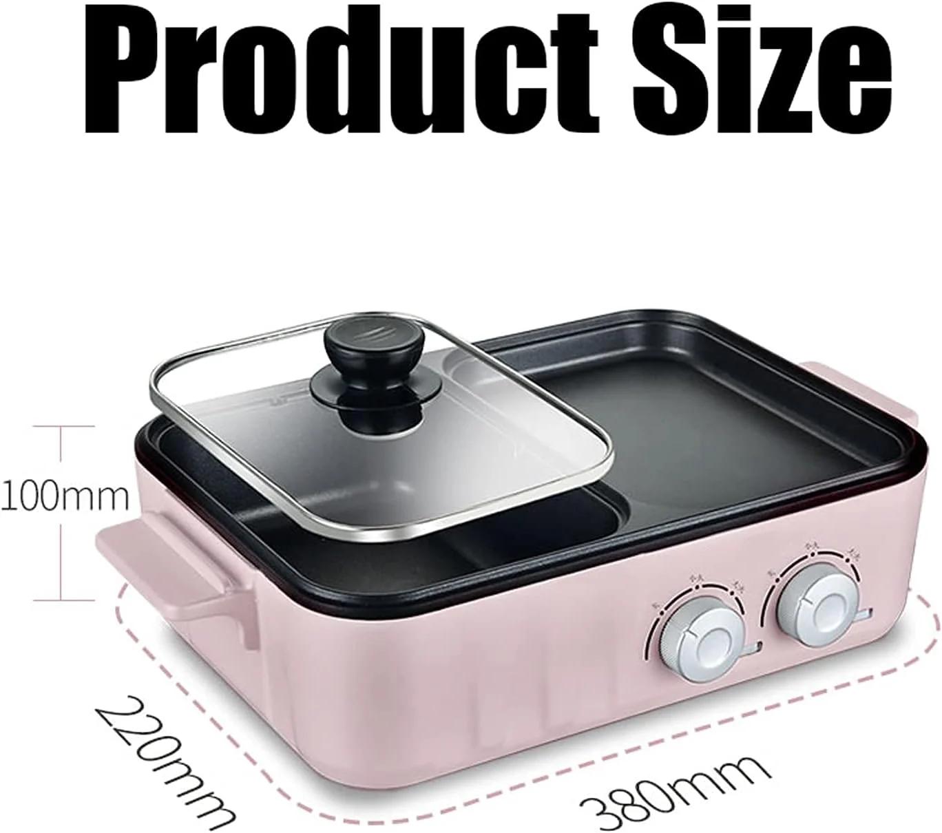 گریل و هات پات برقی چند منظوره قابل حمل 2 در 1، دستگاه باربیکیو بدون دود نچسب، تابه برقی، صورتی Zeenyi