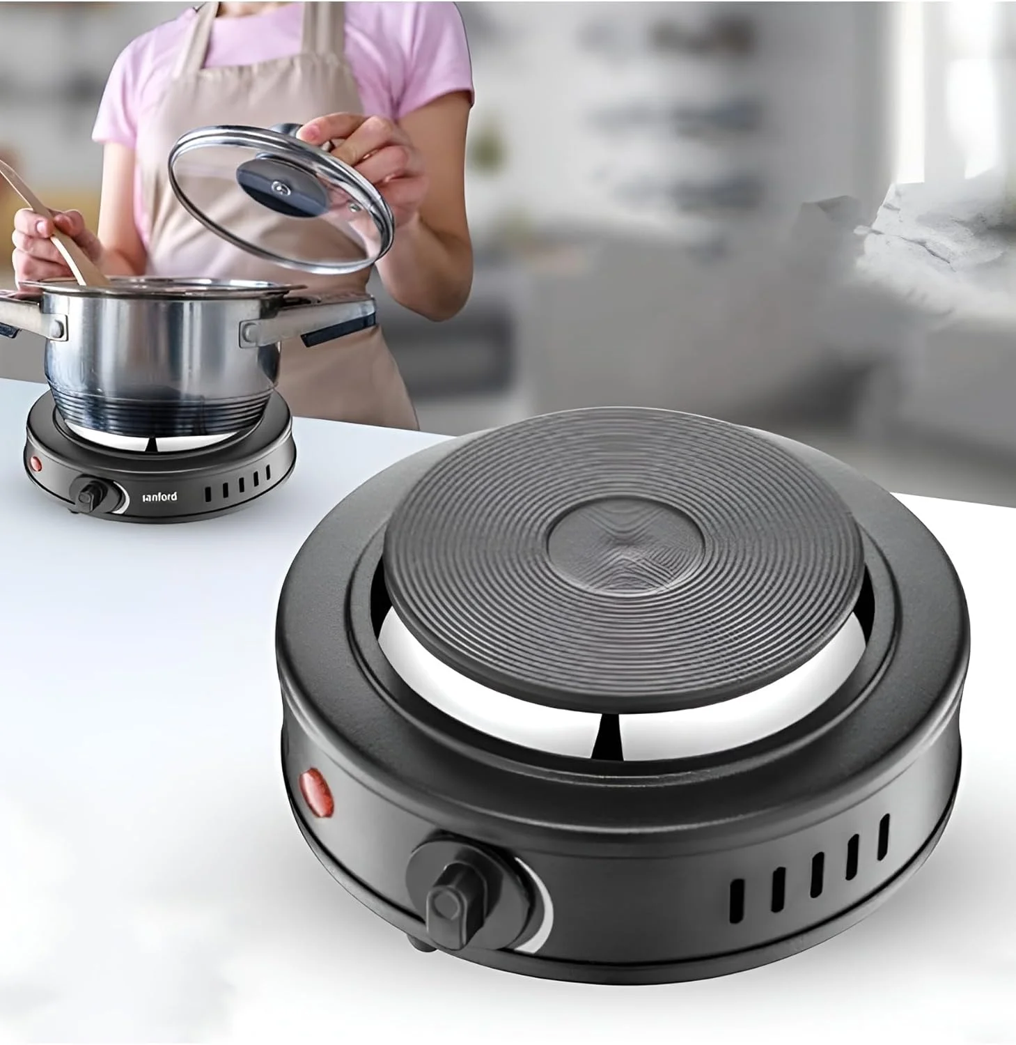 Portable Mini Hot Plate 500W, 106mm Electric Stove with Thermostat Control, Compact Single Burner for Travel, Dorm, Office, Small Spaces - Iron Plate Electric Cooker