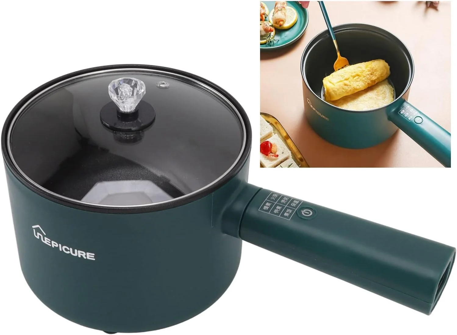 قابلمه برقی کوچک قابل حمل سوراندی 1.8 لیتری، قابلمه داغ برقی، تابه نچسب با کنترل دمای دوگانه برای سرخ کردن، آبکشی، بخارپز کردن، جوشاندن، تفت دادن و خورشت پختن (دوشاخه بریتانیایی 220 ولت)