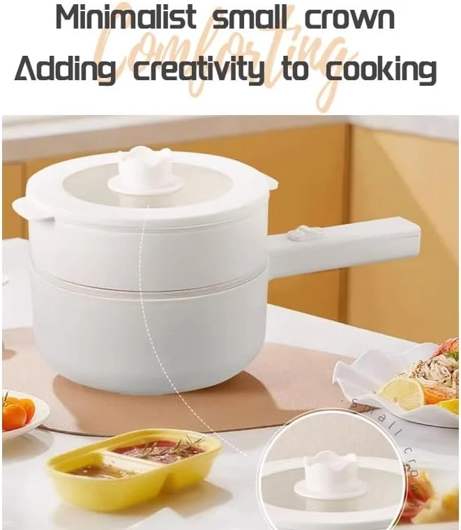 دیگ داغ 1.6 لیتری با بخارپز، تابه برقی کوچک قابل حمل نچسب شوبو با تنظیم قدرت برای استیک، تخم مرغ، برنج سرخ شده، رامن - مناسب خوابگاه دانشجویی و مسافرت