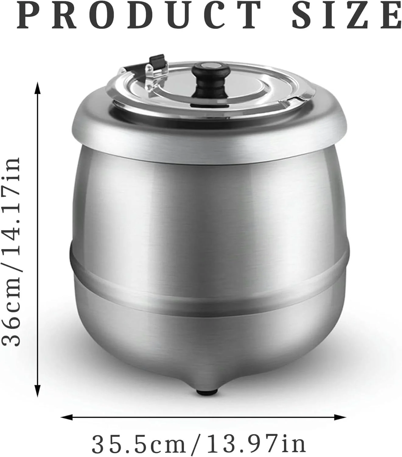 دیگ سوپ برقی استیل ضد زنگ، گرمکن سوپ بوفه رومیزی 10 لیتری با درب لولایی، برای سس فلفل قرمز، آب گوشت و سوپ رستوران، نقره ای