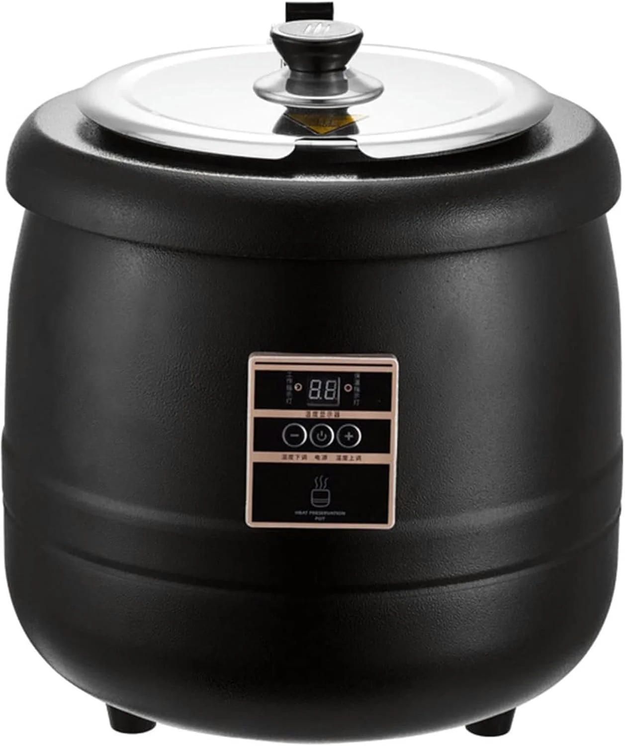 دیگ سوپ تجاری قابل حمل 10 لیتری، دیگ گرمکن سوپ برقی با کنترل دمای هوشمند، دارای درب لولایی و دیگ داخلی قابل جابجایی، برای گرم نگه داشتن بوفه غذا