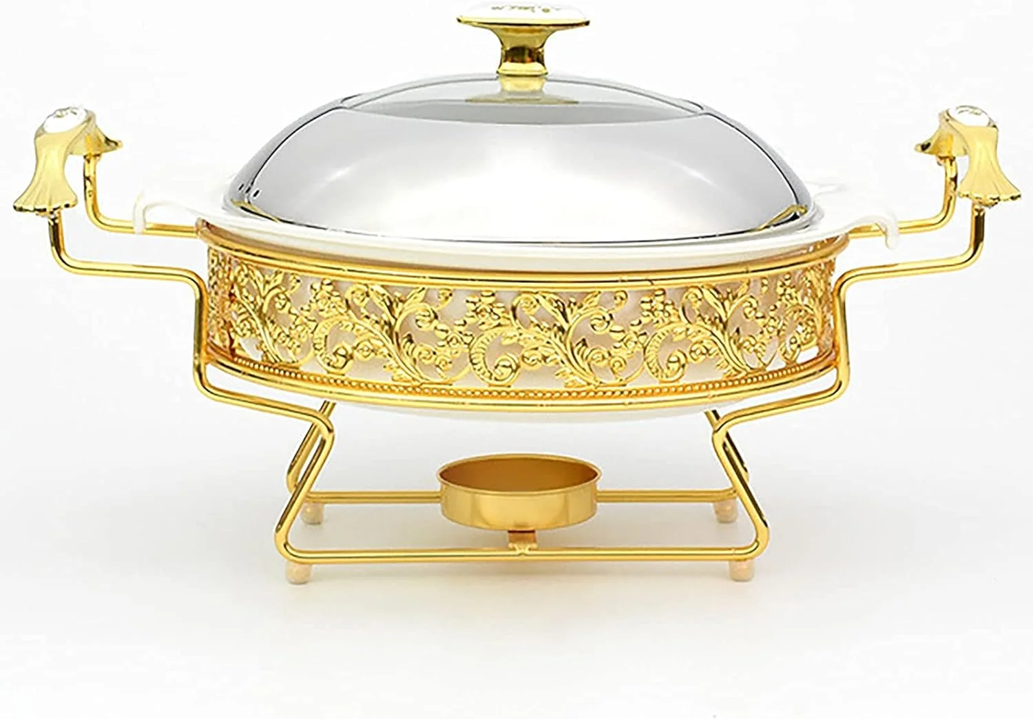 ست گرم نگهدارنده غذا طرح طلایی، گرمکن گرد استیل ضد زنگ با درب برای بوفه عروسی مهمانی ها ضیافت ها رویدادهای پذیرایی، گرمکن و بوفه، 32 سانتی متر