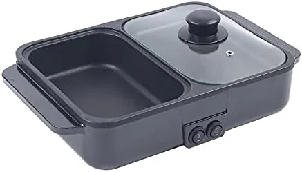 هات پات با گریل، 2 در 1 هات پات برقی نچسب و تابه سرخ کردنی، مینی شابو شابو هات پات با تابه گریل، کنترل دمای دوگانه، گرمایش سریع برای مهمانی های داخلی