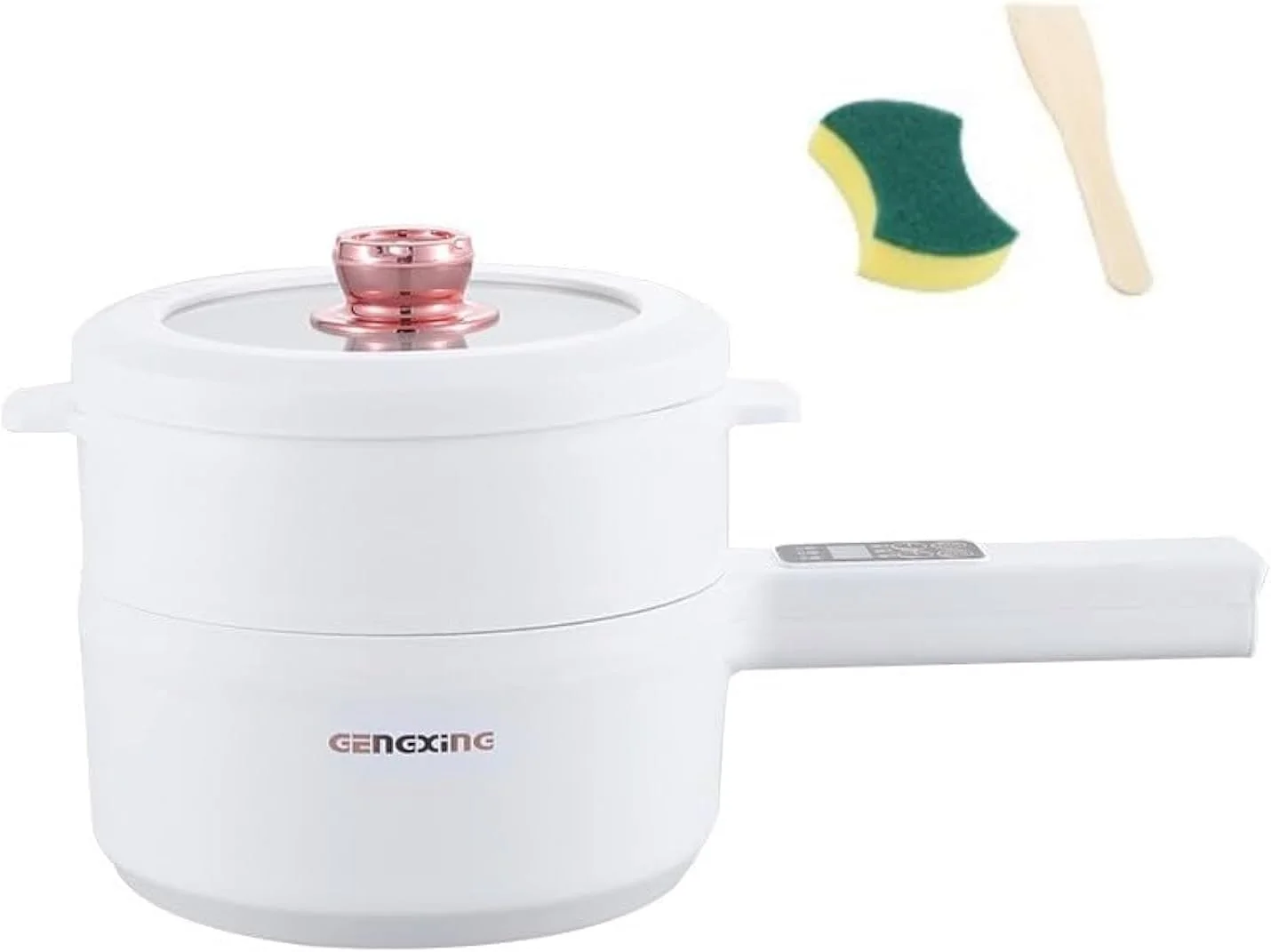 زودپز برقی ROUNY با ظرفیت 2 لیتر، قابلمه برقی کوچک قابل حمل با بخارپز، قابلمه چند منظوره نچسب برای نودل با تنظیم قدرت، تابه سرخ کردنی با دکمه هوشمند برای رامن/استیک/برنج سرخ شده/جو دوسر/سوپ