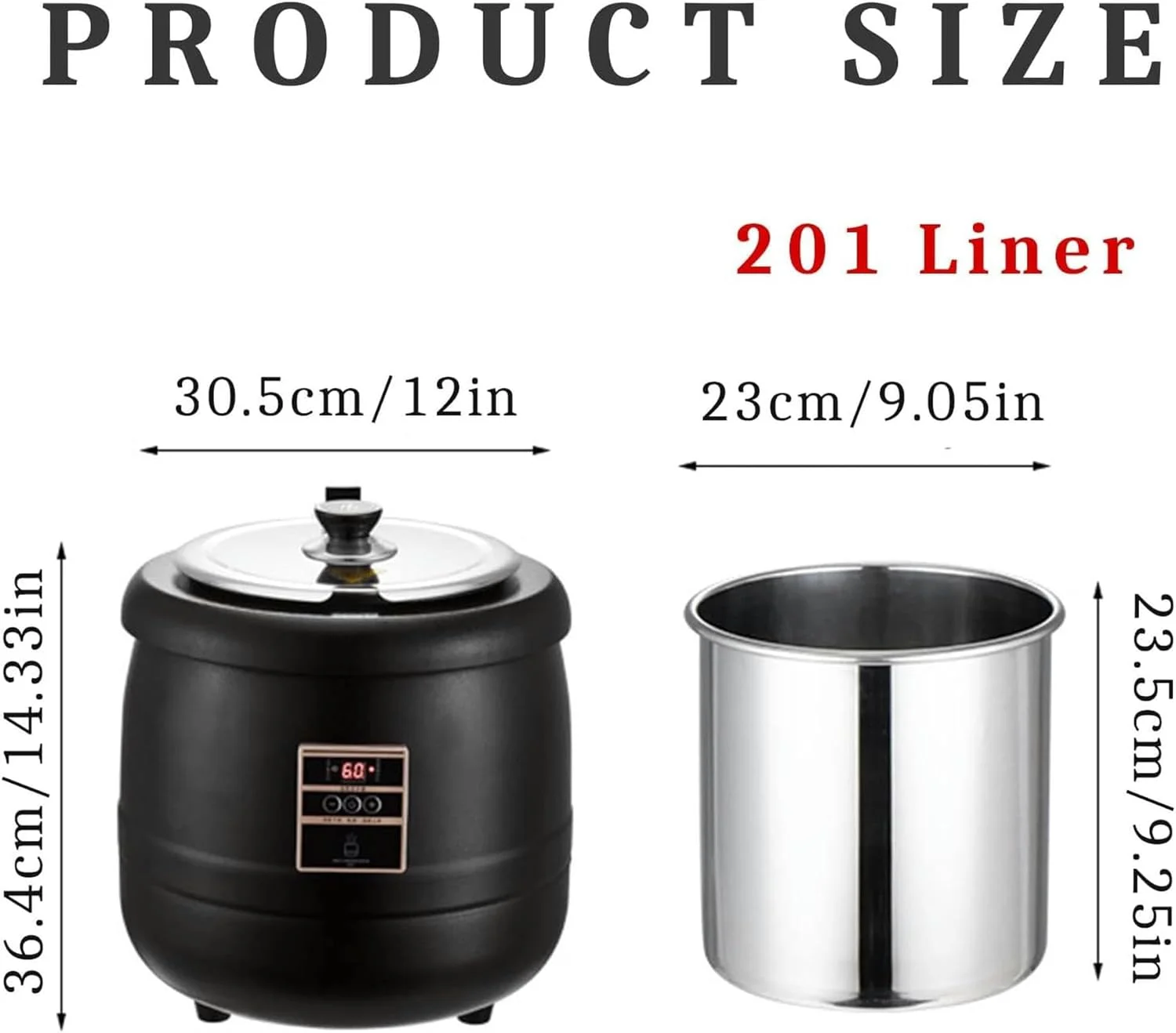 دیگ سوپ تجاری قابل حمل 10 لیتری، دیگ گرمکن سوپ برقی با کنترل دمای هوشمند، دارای درب لولایی و دیگ داخلی قابل جابجایی، برای گرم نگه داشتن بوفه غذا