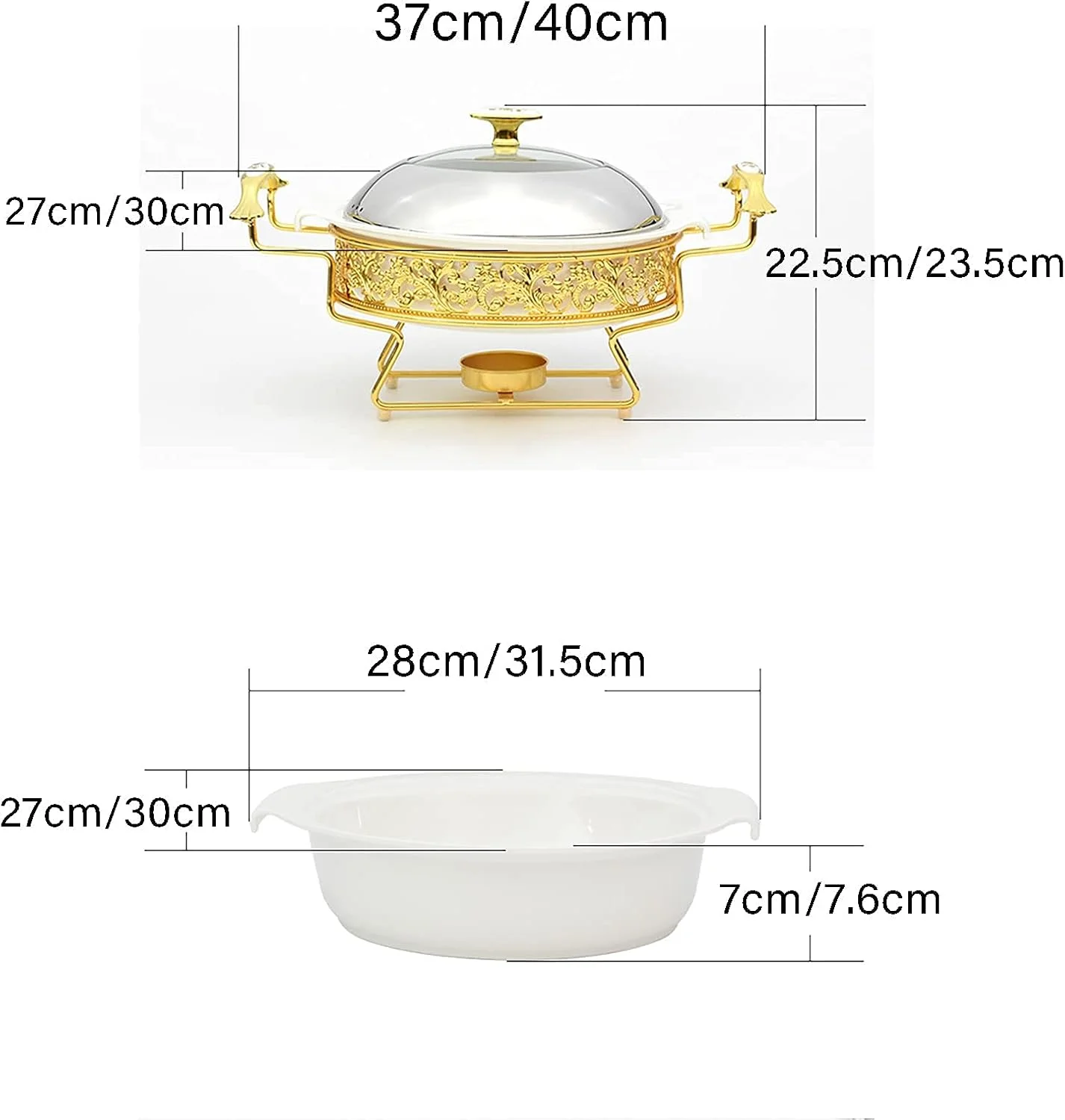 ست گرم نگهدارنده غذا طرح طلایی، گرمکن گرد استیل ضد زنگ با درب برای بوفه عروسی مهمانی ها ضیافت ها رویدادهای پذیرایی، گرمکن و بوفه، 32 سانتی متر