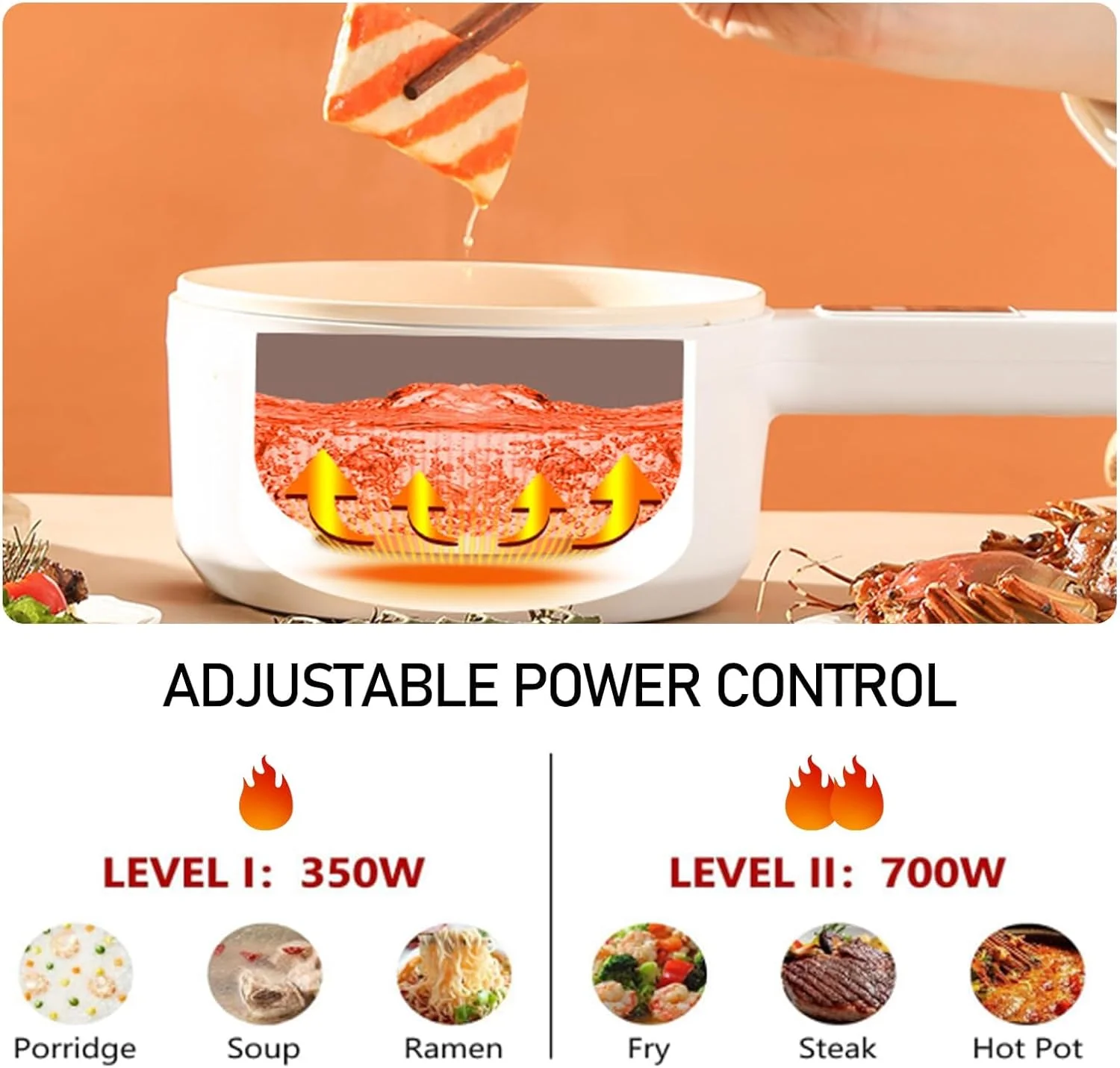 زودپز برقی ROUNY با ظرفیت 2 لیتر، قابلمه برقی کوچک قابل حمل با بخارپز، قابلمه چند منظوره نچسب برای نودل با تنظیم قدرت، تابه سرخ کردنی با دکمه هوشمند برای رامن/استیک/برنج سرخ شده/جو دوسر/سوپ