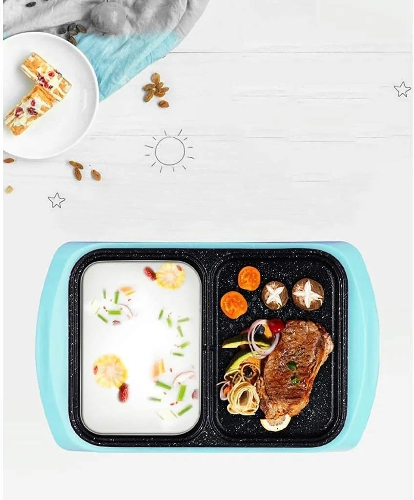 دستگاه گریل باربیکیو و هات پات چند منظوره NEKOUN، تابه برقی خانگی دو منظوره، دستگاه باربیکیو چند منظوره تک قابلمه ای دو منظوره با سوییچ مستقل