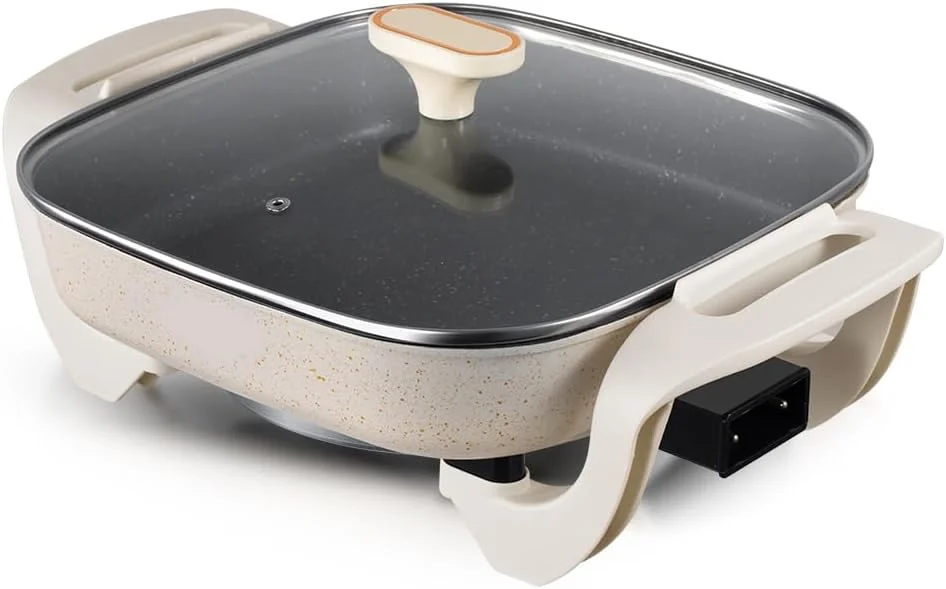 دیگ برقی و چندکاره 5 لیتری | تابه نچسب با دمای قابل تنظیم | دیگ آشپزی خانگی با ظرفیت بزرگ برای هات پات، گریل، خورشت و موارد دیگر | طراحی با تمیز کردن آسان